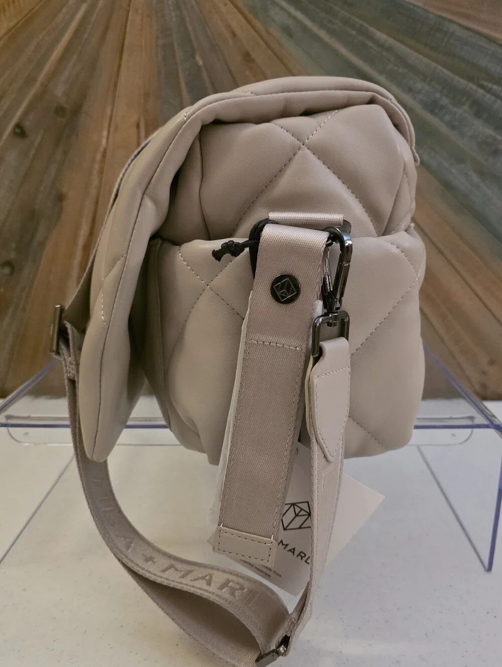 Tiba + Marl Nova Eco Compact Quilted Crossbody Diaper Bag Oyster Color NWT